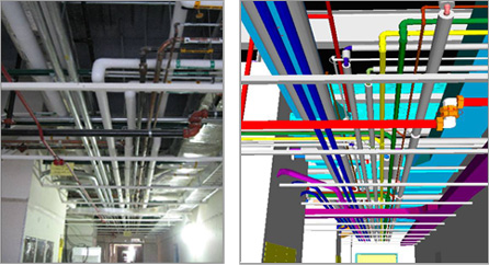 米国建設会社MA Mortenson社による「BIMのイメージ」と、「それを元にした建築後の写真」（協力：米MA Morterson社）